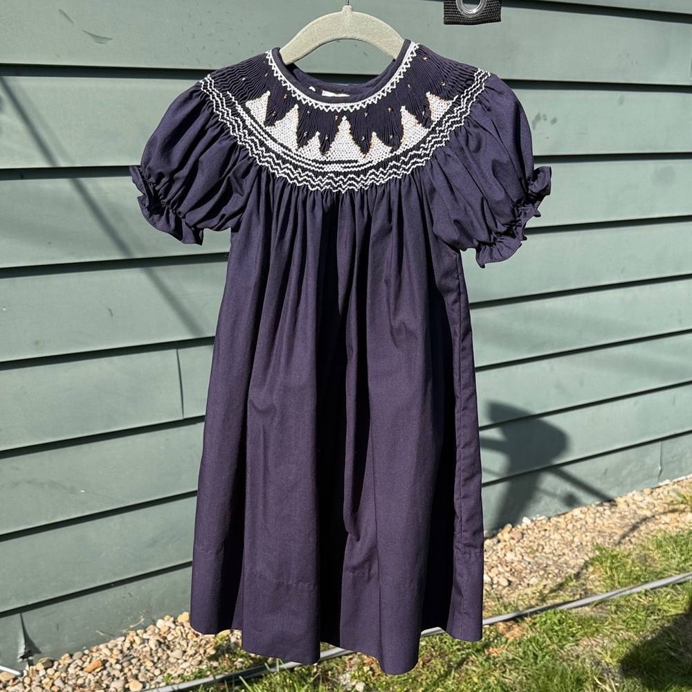 Charming Navy Kids Dress with Embroidered Details